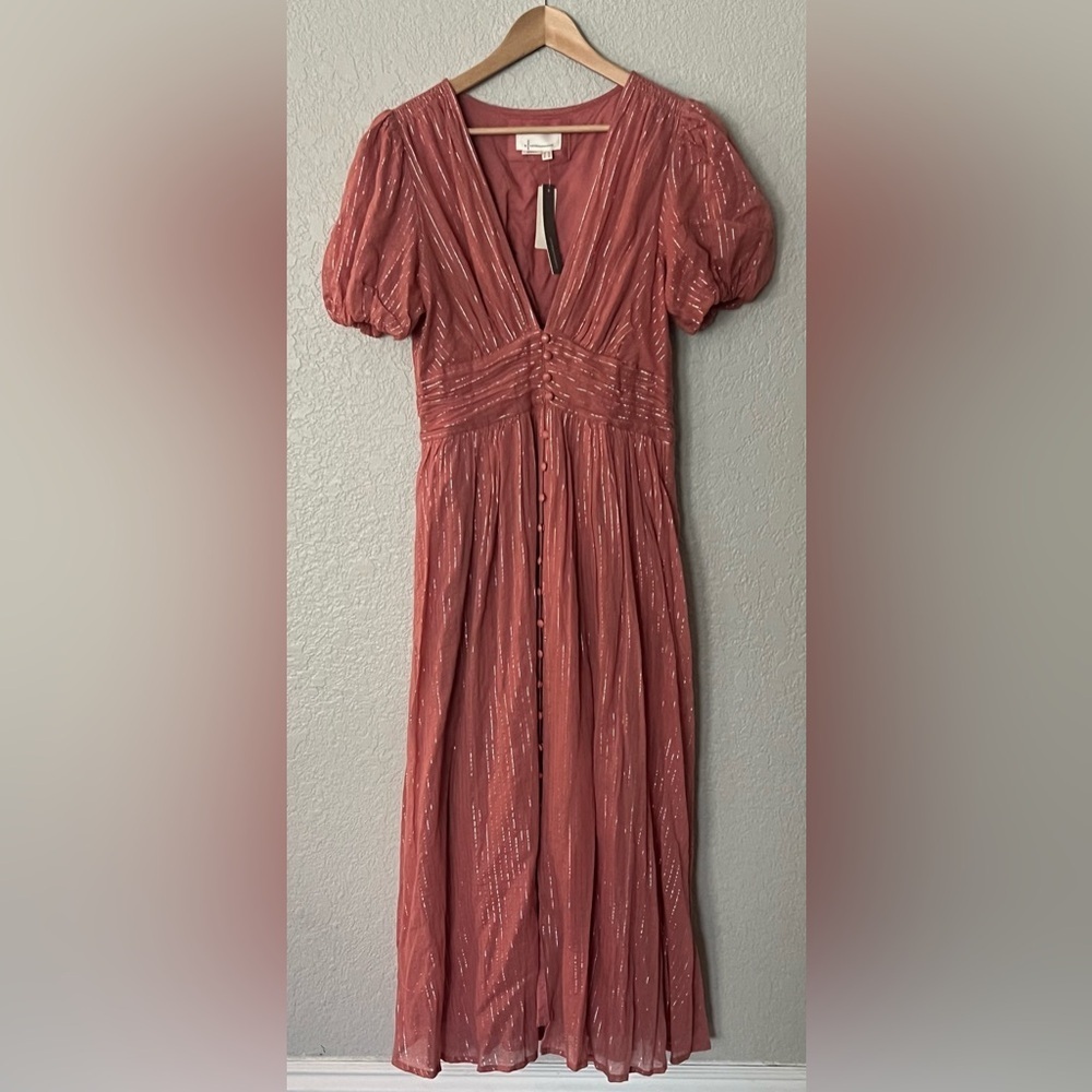 Anthropologie Katerina Lurex Puff Sleeve Dress women’s size 12 New with tags
